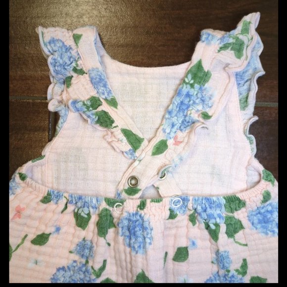 12/18 M Angel Dear Hydrangea Muslin Cotton Ruffle Bib Bubble Sunsuit Romper - Picture 6 of 10